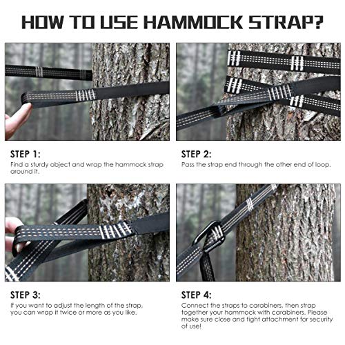 Grassman Hammock Hanging Adjustable Straps, Sturdy 10ft Long Hammock Strap Heavy Duty Tree Straps for Hammocks Camping Compact Bag Easy to Use White