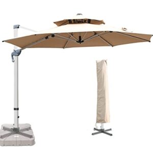 mojia 11 ft cantilever patio umbrella with cross base and cover included – 360° rotation offset hanging umbrella large heavy duty outdoor umbrella with easy tilt for pool backyard deck garden, khaki