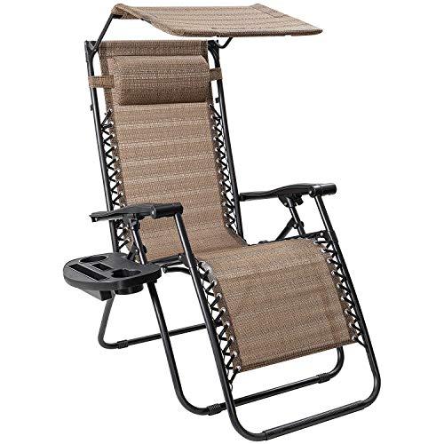 Flamaker Zero Gravity Chair with Canopy Outdoor Lounge Chair Folding Patio Recliners Adjustable Lawn Lounge Chair with Pillow for Poolside, Yard and Camping (Yellow)