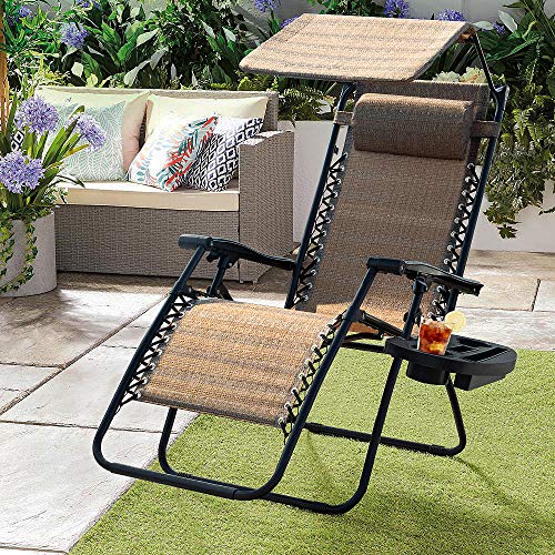 Flamaker Zero Gravity Chair with Canopy Outdoor Lounge Chair Folding Patio Recliners Adjustable Lawn Lounge Chair with Pillow for Poolside, Yard and Camping (Yellow)