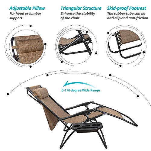 Flamaker Zero Gravity Chair with Canopy Outdoor Lounge Chair Folding Patio Recliners Adjustable Lawn Lounge Chair with Pillow for Poolside, Yard and Camping (Yellow)