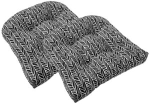 pillow perfect outdoor/indoor herringbone night tufted seat cushions (round back), 2 count (pack of 1), black