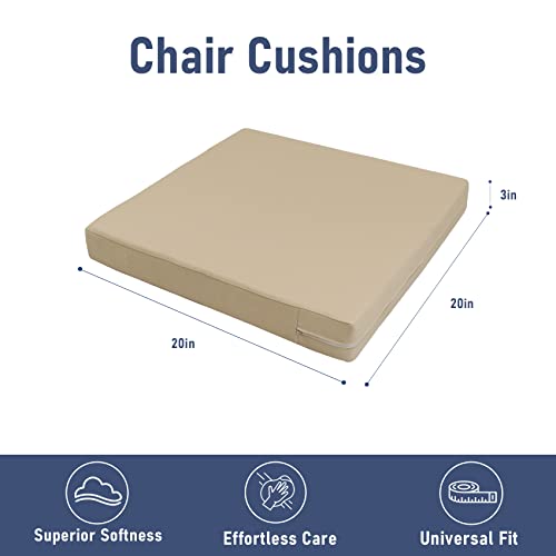 ROFIELTY Chair Cushions 20 inch for Indoor/Outdoor use, Patio Outdoor Seat Cushion, Comfortable Outdoor Furniture Patio Chair Cushion (Light Brown, 20x20x3)