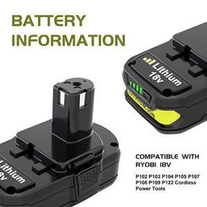 2Packs 3.0Ah P108 Lithium Replacement Battery Compatible with Ryobi 18V Battery P102 P103 P104 P105 P107 P108 P109 P190 P122 for 18 Volt Cordless Power Tools