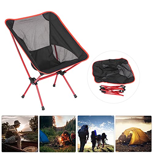 Aluminum Alloy Portable Chair, Nylon Mesh Simple Operation Outdoor Camping Chair with A Stable Four Arm Design for Fishing(Big red)