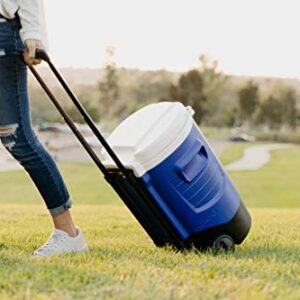 Igloo 5 Gallon Wheeled Portable Sports Cooler Water Beverage Dispenser with Flat Seat Lid, Blue, Model Number: 42256