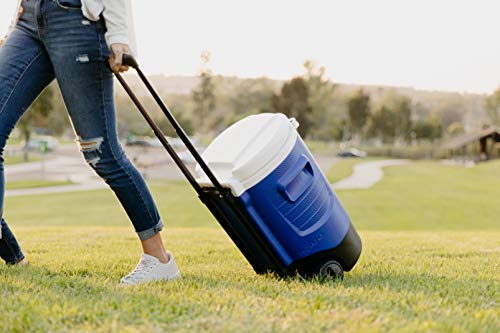 Igloo 5 Gallon Wheeled Portable Sports Cooler Water Beverage Dispenser with Flat Seat Lid, Blue, Model Number: 42256