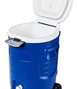 Igloo 5 Gallon Wheeled Portable Sports Cooler Water Beverage Dispenser with Flat Seat Lid, Blue, Model Number: 42256