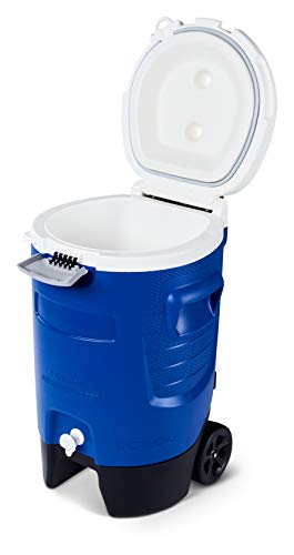 Igloo 5 Gallon Wheeled Portable Sports Cooler Water Beverage Dispenser with Flat Seat Lid, Blue, Model Number: 42256