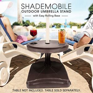 Shademobile Outdoor Umbrella Stand w/ Easy Rolling Base (up to 125lb) Heavy Duty Universal Design for Weighted Commercial Patio & Deck Big Mobile Sun Shade w/ Hidden Wheels | Bronze, Black, Sandstone