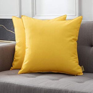 miulee pack of 2 decorative outdoor waterproof pillow covers square garden cushion sham throw pillowcase shell for patio tent couch 18×18 inch yellow