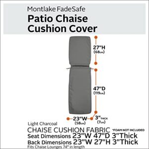 Classic Accessories Montlake FadeSafe Water-Resistant 74 x 23 x 3 Inch Outdoor Chaise Lounge Cushion Slip Cover, Patio Furniture Cushion Cover, Light Charcoal