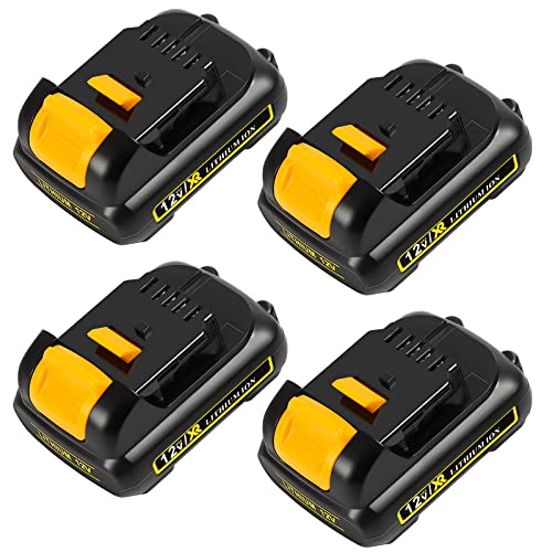 APTOOLER 4 Pack 3.0Ah 12V Max DCB120 Battery Compatible with Dewalt 12V Lithium Battery DCB123 DCB127 DCB122 DCB124 DCB121 Replace for Dewalt 12 Volt Power Tools Batteries with Battery Holder