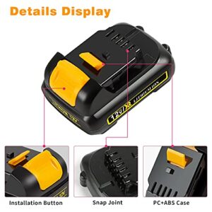 APTOOLER 4 Pack 3.0Ah 12V Max DCB120 Battery Compatible with Dewalt 12V Lithium Battery DCB123 DCB127 DCB122 DCB124 DCB121 Replace for Dewalt 12 Volt Power Tools Batteries with Battery Holder