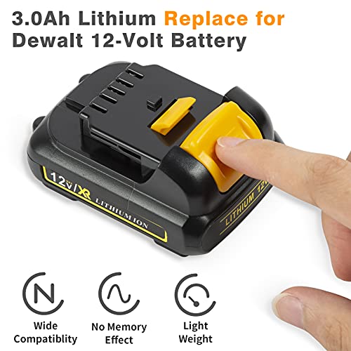 APTOOLER 4 Pack 3.0Ah 12V Max DCB120 Battery Compatible with Dewalt 12V Lithium Battery DCB123 DCB127 DCB122 DCB124 DCB121 Replace for Dewalt 12 Volt Power Tools Batteries with Battery Holder