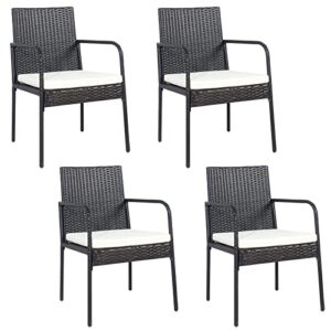 tangkula 4 pieces patio rattan dining chair set, patiojoy outdoor wicker chairs with high back & ergonomic armrest, dining chairs with soft padded cushion for deck porch backyard indoor outdoor