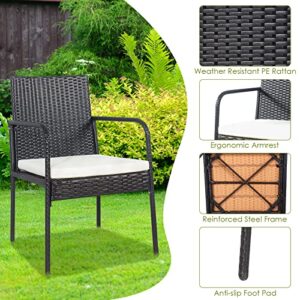 Tangkula 4 Pieces Patio Rattan Dining Chair Set, Patiojoy Outdoor Wicker Chairs with High Back & Ergonomic Armrest, Dining Chairs with Soft Padded Cushion for Deck Porch Backyard Indoor Outdoor