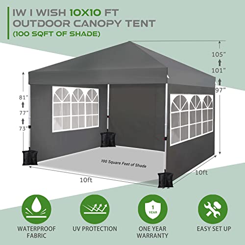 iw I WISH 10x10 Pop Up Canopy, Canopy Tent with Sidewalls, Heavy Duty Instant Canopy, Portable Commercial Canopy, Easy Setup Canopy for Outdoor, Easy up Canopy