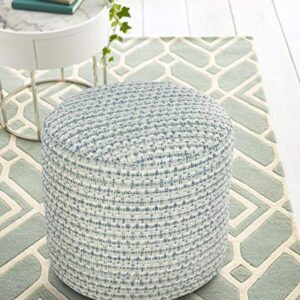 LR Home Interwoven Coastal Delight Indoor Outdoor Pouf, Blue/Green/White, 20" x 20" x 20"