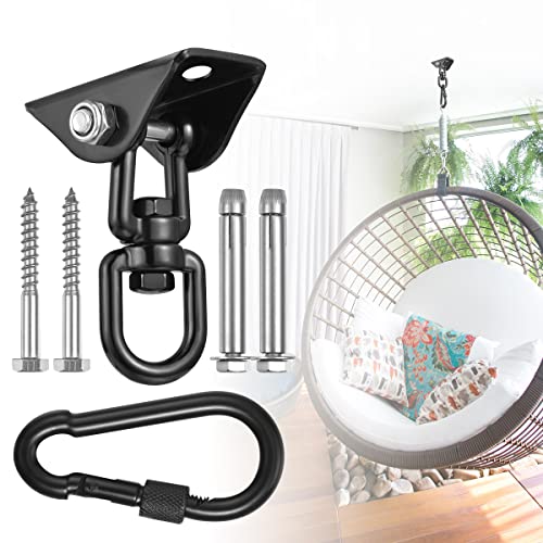 Hammock Hanging Kit,Hanging Chair Hardware 360°Rotating 1200 lb Capacity Hammock Hooks Heavy Duty,Hammock Chair Hanging Kit & Swing Ceiling Hook Snap for Hammock Chair Stand,Seat, Tree,Yoga,Gym(Black)