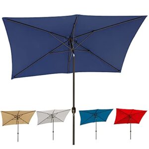 blissun 10′ rectangular patio umbrella outdoor market table umbrella with push button tilt and crank (navy blue)