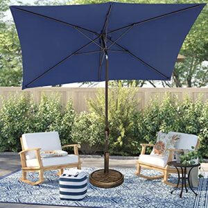 Blissun 10' Rectangular Patio Umbrella Outdoor Market Table Umbrella with Push Button Tilt and Crank (Navy Blue)