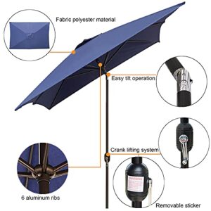 Blissun 10' Rectangular Patio Umbrella Outdoor Market Table Umbrella with Push Button Tilt and Crank (Navy Blue)