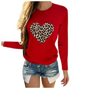 womens oversized leopard love printed sweatshirts long sleeve cozy breathable t-shirts heart-shape winter warm pullovers red