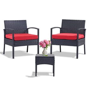outdoor chairs set bistro set 3 pieces patio conversation set furniture set for small balcony rattan chairs and table with cushions red
