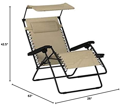 FDW 2 PCS Zero Gravity Chair Lounge Chairs Patio Chairs with Canopy Cup Holder for Outdoor Patio Seaside (Tan)