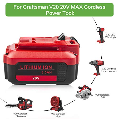 CMCB205 20V 6000mAh Battery Replacement for Craftsman 20V Battery CMCB204 CMCB202 CMCB201 CMCS500B CMCD700C1 Cordless Tool (Only for Craftsman 20V Max V20 Series)