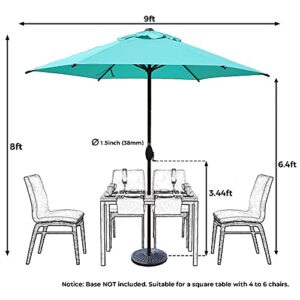 Abba Patio 9ft Patio Umbrella Outdoor Umbrella Patio Market Table Umbrella with Push Button Tilt and Crank for Garden, Lawn, Deck, Backyard & Pool, Turquoise