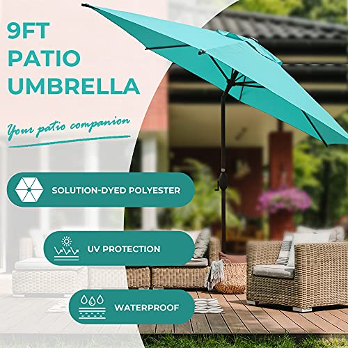 Abba Patio 9ft Patio Umbrella Outdoor Umbrella Patio Market Table Umbrella with Push Button Tilt and Crank for Garden, Lawn, Deck, Backyard & Pool, Turquoise