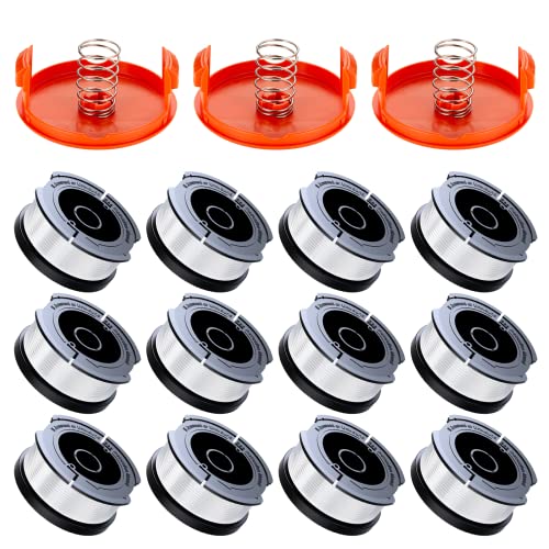 Eventronic AF-100 Trimmer Spool Compatible with Black+Decker Weed Eater, 30ft 0.065" Autofeed Replacement Trimmer Line for Black and Decker Weed Eater (12 Line Spools + 3 Caps+3 Springs)
