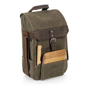 legacy – a picnic time brand, 2 bottle insulated wine bag with cheese board and knife set – wine picnic bag – waxed canvas wine tote, khaki/brown