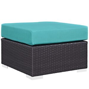 Modway Convene Wicker Rattan Outdoor Patio Square Ottoman in Espresso Turquoise