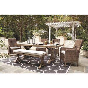 Signature Design by Ashley Beachcroft Patio Farmhouse Outdoor Upholstered Dining Bench, Beige