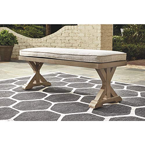 Signature Design by Ashley Beachcroft Patio Farmhouse Outdoor Upholstered Dining Bench, Beige
