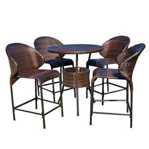 christopher knight home ckh outdoor wicker bistro bar set with ice pail, 5-pcs set, multibrown