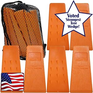 Cold Creek Loggers - Made in The USA! - 5.5" Orange Spiked Tree Wedges for Tree Cutting Falling, Bucking, Felling Wedges Chainsaw Loggers Supplies- Set of 6 Plus Free Carrying Bag