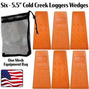 Cold Creek Loggers - Made in The USA! - 5.5" Orange Spiked Tree Wedges for Tree Cutting Falling, Bucking, Felling Wedges Chainsaw Loggers Supplies- Set of 6 Plus Free Carrying Bag