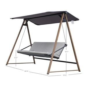 Grand Patio Outdoor Herning 3-Seat Steel Adjustable Canopy Swing, Porch Swing with Removable Cushion for Lawn Backyard Garden Poolside, Grey