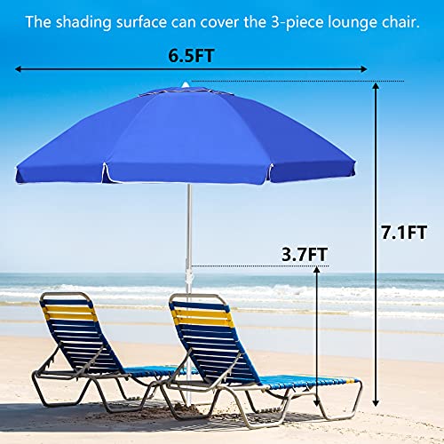 Lurasel Beach Umbrella 6.5ft UV 50+ Outdoor Portable Sunshade Umbrella with Sand Anchor,Tilt Mechanism and Carry Bag for Garden Beach Outdoor, Blue