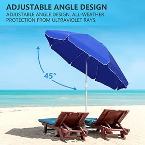 Lurasel Beach Umbrella 6.5ft UV 50+ Outdoor Portable Sunshade Umbrella with Sand Anchor,Tilt Mechanism and Carry Bag for Garden Beach Outdoor, Blue