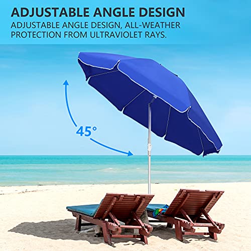 Lurasel Beach Umbrella 6.5ft UV 50+ Outdoor Portable Sunshade Umbrella with Sand Anchor,Tilt Mechanism and Carry Bag for Garden Beach Outdoor, Blue