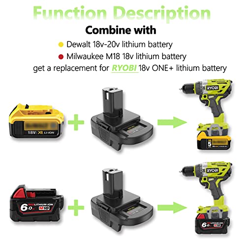 Echoyee for Dewalt & for Milwaukee to Ryobi Battery Adapter, Fit for Dewalt 18v-20v & for Milwaukee 18v M18 Lithium Batteries, DM18RL Converter use for Ryobi 18v ONE+ Cordless Power Tools