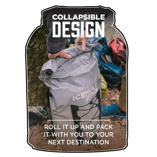 ICEMULE Pro Large Collapsible Backpack Cooler – Hands Free, 100% Waterproof, 24+ Hours Cooling, Soft Sided Cooler for Hiking, Camping, Fishing & Picnics, 23 Liter, Fits 18 Cans + Ice, Grey