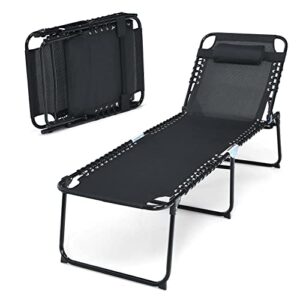 tangkula foldable beach lounge chair for outdoor, reclining chair with removable headrest, 4-position adjustable backrest, portable chaise lounger for yard, patio, beach, camping (1, black)