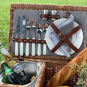 Picnic Basket for 2, Willow Hamper Set with Insulated Compartment, Handmade Large Wicker Picnic Basket Set with Utensils Cutlery - Perfect for Picnic, Camping, or Any Other Outdoor