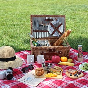 Picnic Basket for 2, Willow Hamper Set with Insulated Compartment, Handmade Large Wicker Picnic Basket Set with Utensils Cutlery - Perfect for Picnic, Camping, or Any Other Outdoor